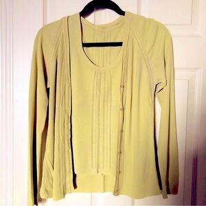 2 Piece Fine Knit Set Cardigan and Scoop neck Sleeveless Tank Sweater Lime green